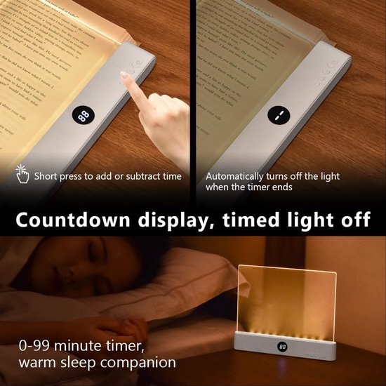 Sander Shop Draagbaar bladwijzerlicht, Flat Book Light met timer, Bright Light Lamp Board Lightwedge Book Light, oogbescherming, dimbaar, Panel Boek Leeslamp voor lezen in bed, Nachtlezen, auto (Wit) van sander-shop — afbeelding 2