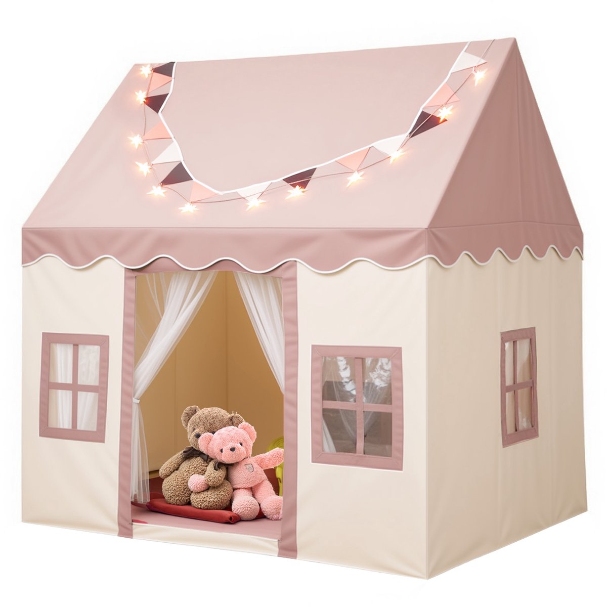 Lemlit Speeltent voor Kinderen - Kindertent met Mat Verlichting en Muggennet - Prinsessentent en Speelhuisje voor Binnen en Buiten - 120x100x130 cm - Roze