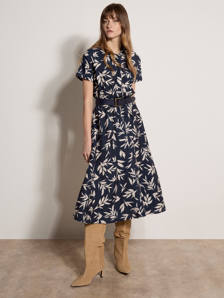 Midi-jurk met shirt in bladmotief