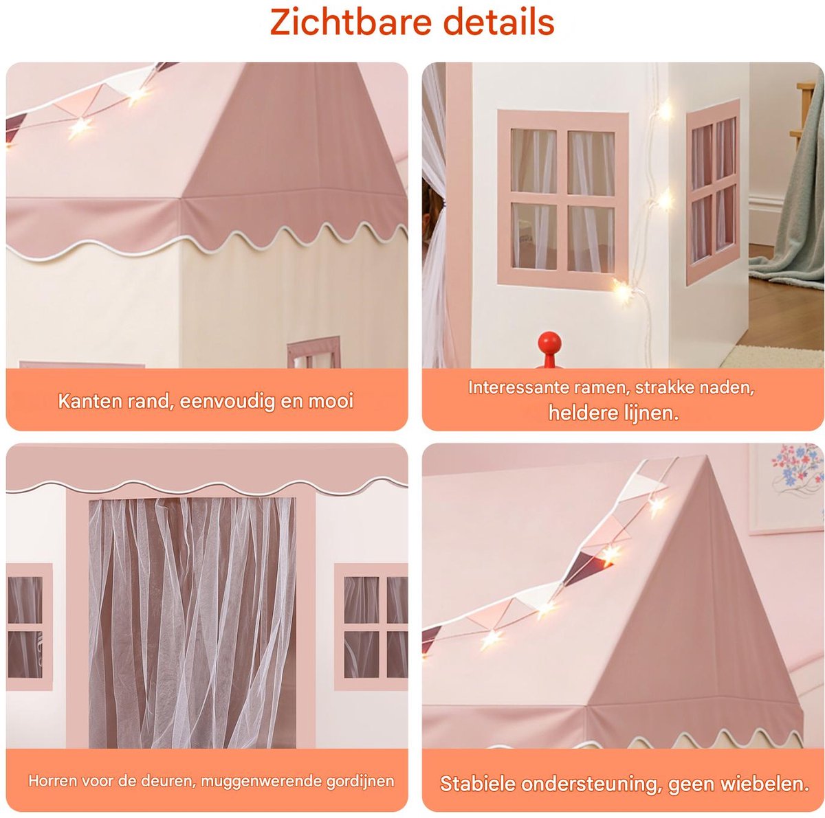 Lemlit Speeltent voor Kinderen - Kindertent met Mat Verlichting en Muggennet - Prinsessentent en Speelhuisje voor Binnen en Buiten - 120x100x130 cm - Roze — afbeelding 5