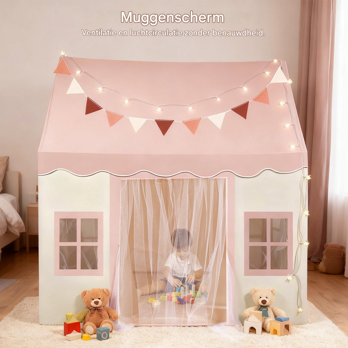Lemlit Speeltent voor Kinderen - Kindertent met Mat Verlichting en Muggennet - Prinsessentent en Speelhuisje voor Binnen en Buiten - 120x100x130 cm - Roze — afbeelding 10
