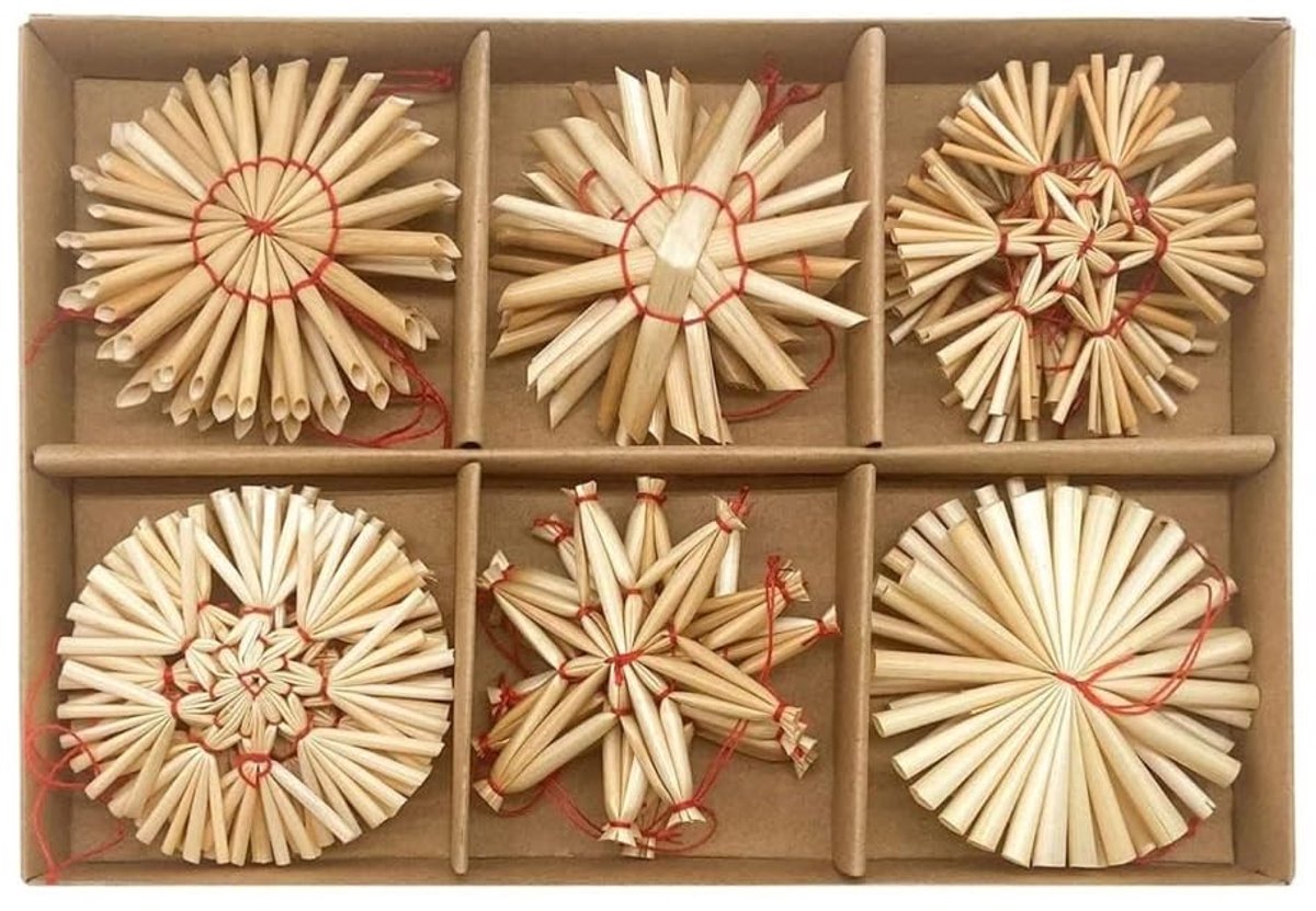 Premium Stroster Sterren Kerstboomdecoratie - 24 Stuks - Retro Kerstversiering - Ø 6 cm