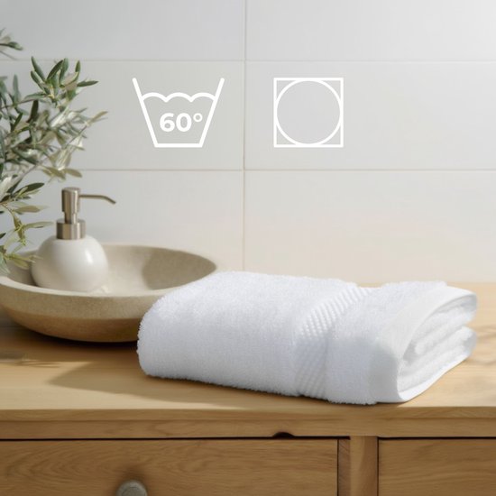 HUSH Living Badhanddoek - per stuk - 70×140 cm - 100% katoen - zware kwaliteit 500g/m2 - stijlvol boord en ophanglus -wit