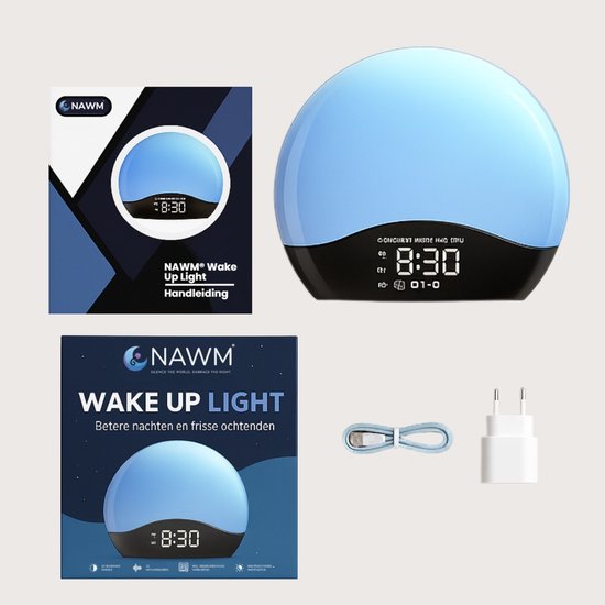 NAWM® Premium Wake Up Light - Digitale Wekker - Lichtwekker - Nachtlampje - Wekker - Bluetooth - 20 Helderheid niveaus - 25 Ontspanningsgeluiden - Incl. Nederlandse handleiding, EU stekker & Slaapgids