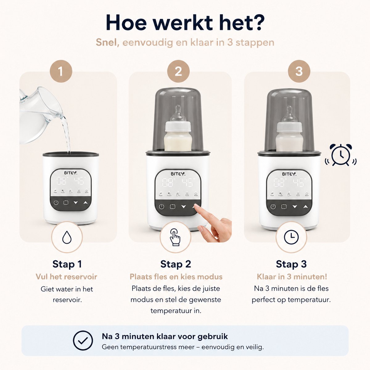 Bitey 9-in-1 Flessenwarmer – Babyfles Verwarmen, Steriliseren, Ontdooien & Warmhouden – Voor Moedermelk, Potjes en Bewaarzakjes thumbnail 2