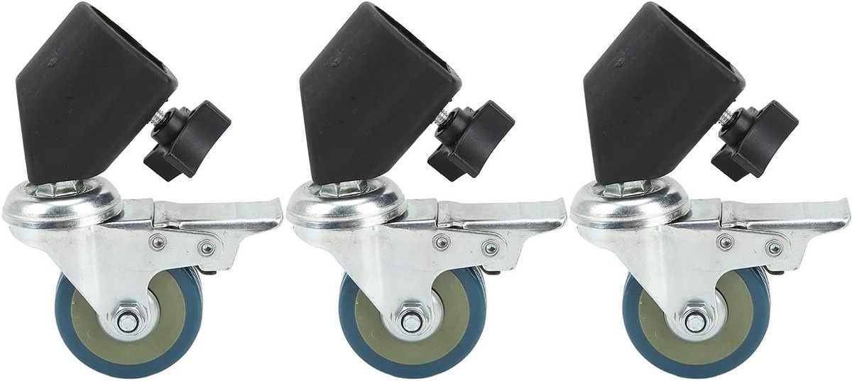 Set van 3 Stuks 22mm Zwenkwielen voor Fotografie Statief met Dubbele Bevestiging en Rem, Ideaal voor Studio en Video Opnames