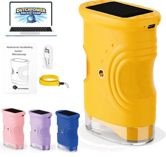 DUTCHPOWER Digitale Microscoop 1000x-4K-voor Kinderen – Draagbare Handmicroscoop met Foto & Video – STEM Educatief Speelgoed voor Ontdekken in Tuin en Natuur – Geschikt voor 4 t/m 12 jaar-Geel