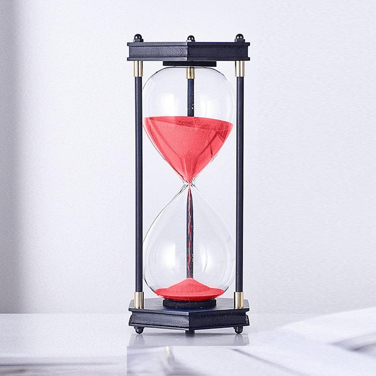 Zeshoekige Zandloper - Zandklok Timer - Koken en Spelletjes - Valbestendig Glasframe - 115x115x250mm - Rood Zand
