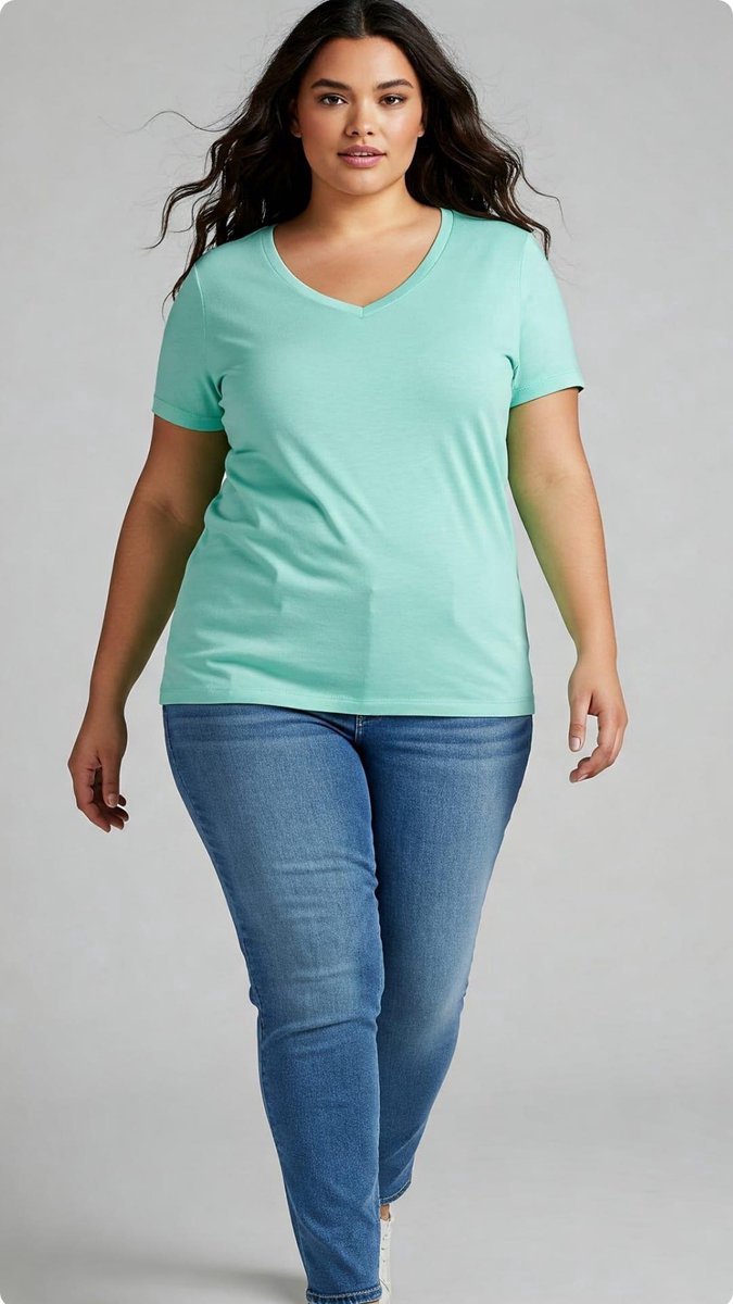 Dames 7XL V-Hals Basic Kortemouw - Mintblauw Grote Maat Blouse