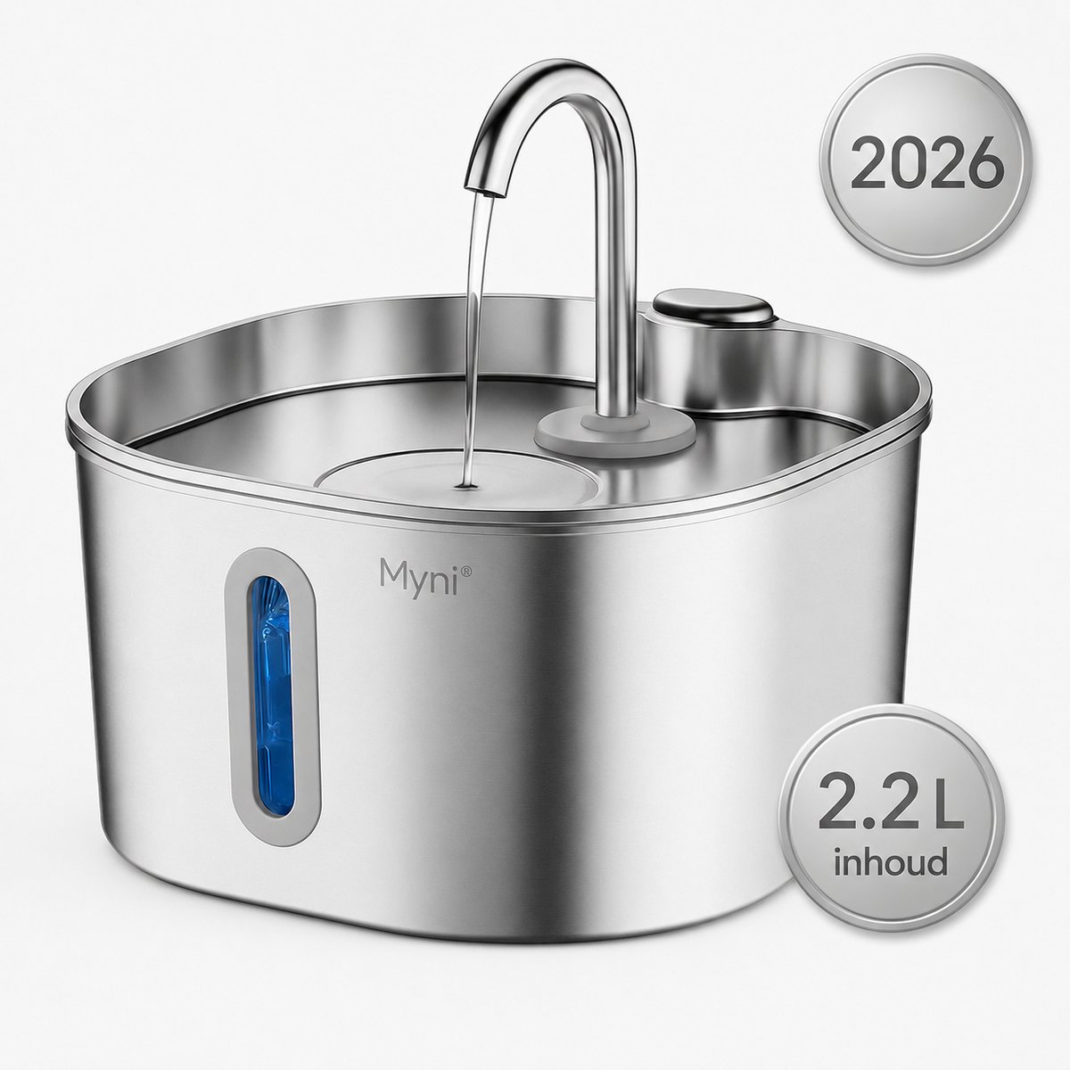 Drinkfontein Kat - Kattenfontein 2.2L - Waterfontein kat - Drinkfontein katten RVS - Drinkbak Kat - Waterdispenser Kat