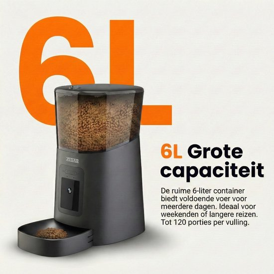 Zwarte automatische voerbak, 6L Grote capaciteit.
