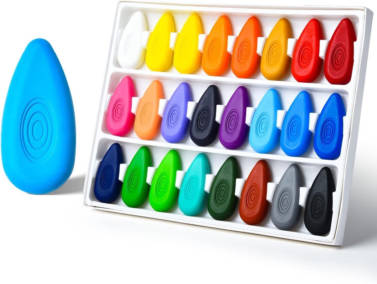 OLOEY Kinderkrijtjes(24 kleuren)Niet-giftige-afwasbare krijtjes speciaal ontworpen voor peuters-met een druppelvorm die breukbestendig en gemakkelijk vast te houden is-perfect voor kleine handjes-teken-en kleurspullen en cadeaus voor peuters