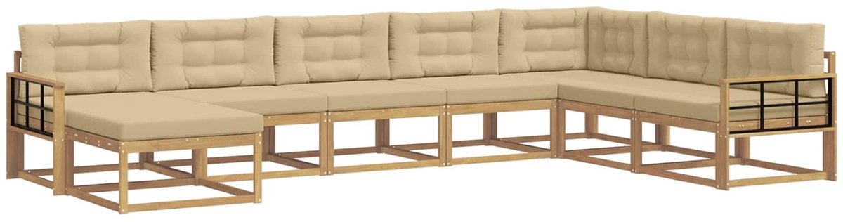 vidaXL Buiten - bank - set - 8 - st - 8-zits - Wit - en - Beige Wit en Beige