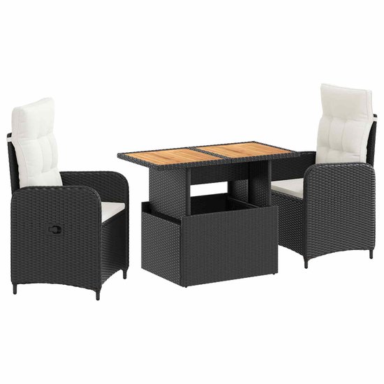 vidaXL - Extérieur - Table à manger - Ensemble - 3 - pièces - Noir - et - Crème - Blanc