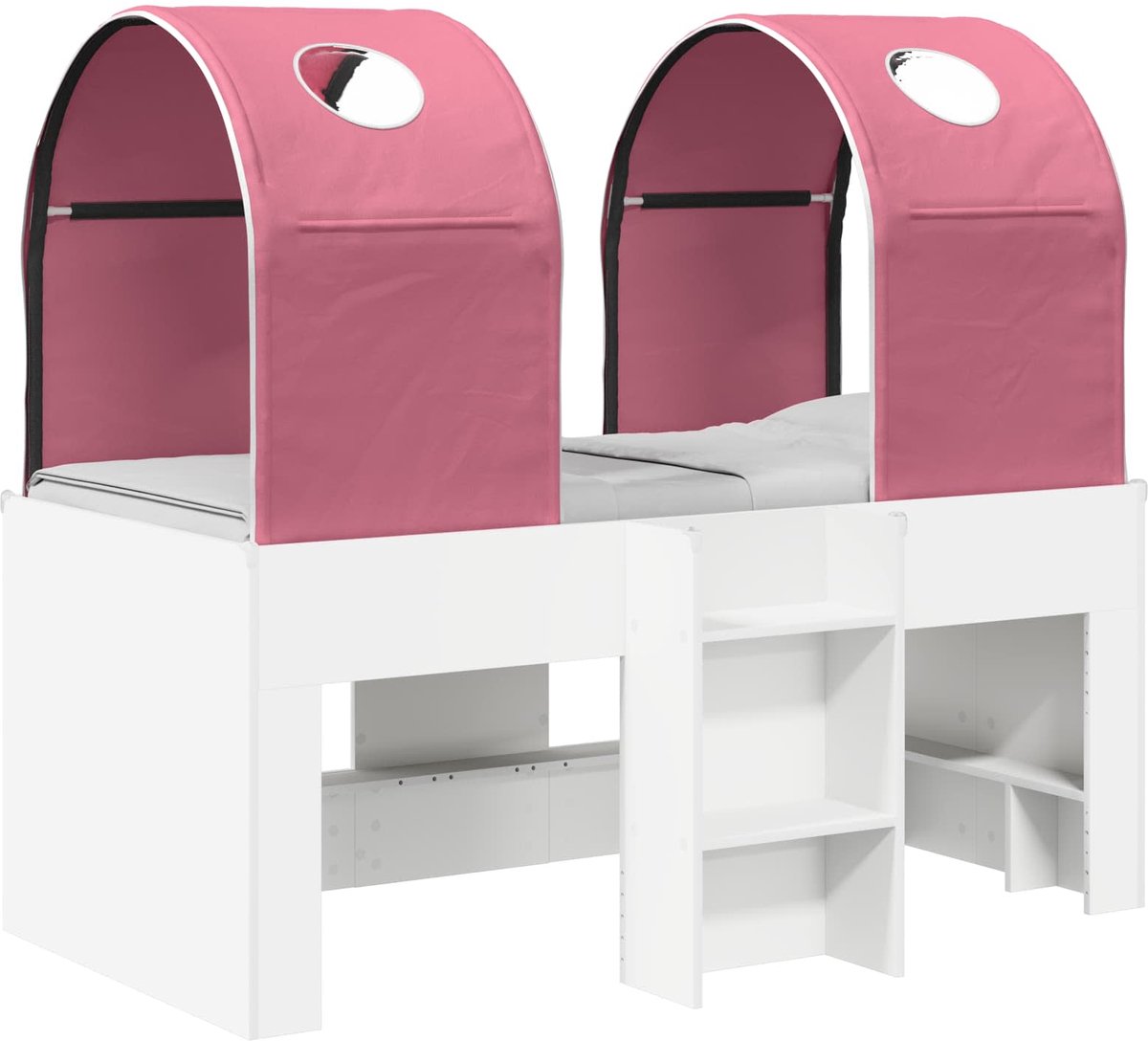 vidaXL Bed - met - Tunnel - 3 - st - Wit - en - Roze - Bewerkt - hout Wit en roze