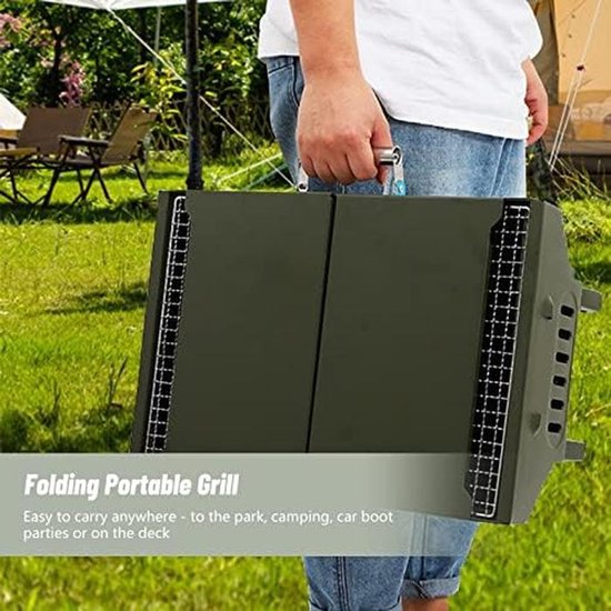 Draagbare Campinggrill - Roestvrijstalen Opvouwbare Houtskoolbarbecue voor Kamperen en Picknicken - 45 x 33 cm — afbeelding 2