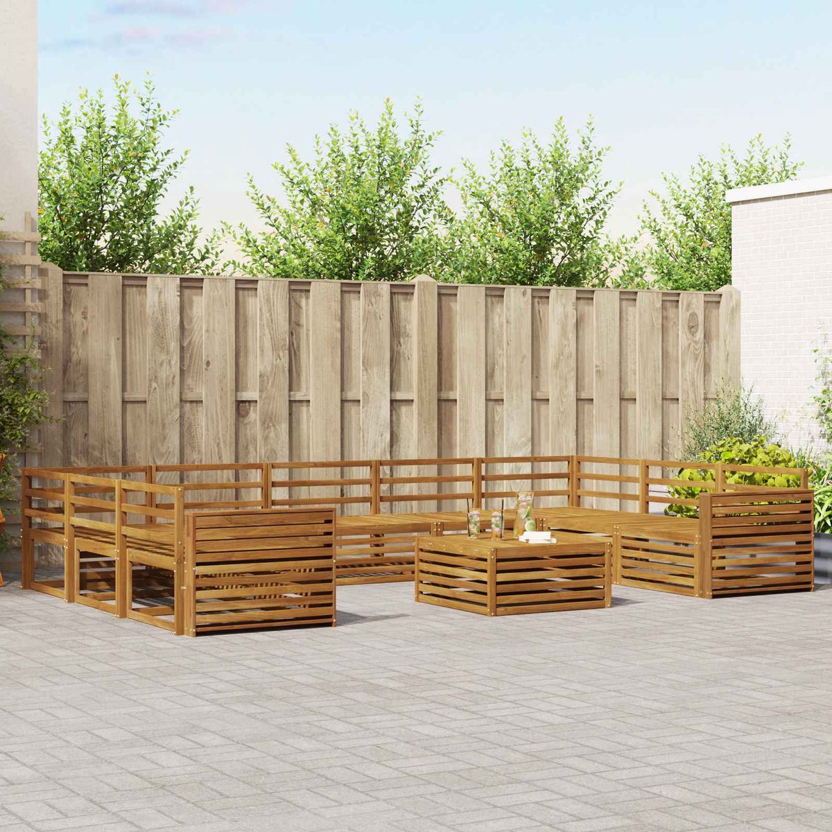 vidaXL Buiten - bank - set - 10 - st - 9-zits - Naturel - Massief - Acacia - Hout