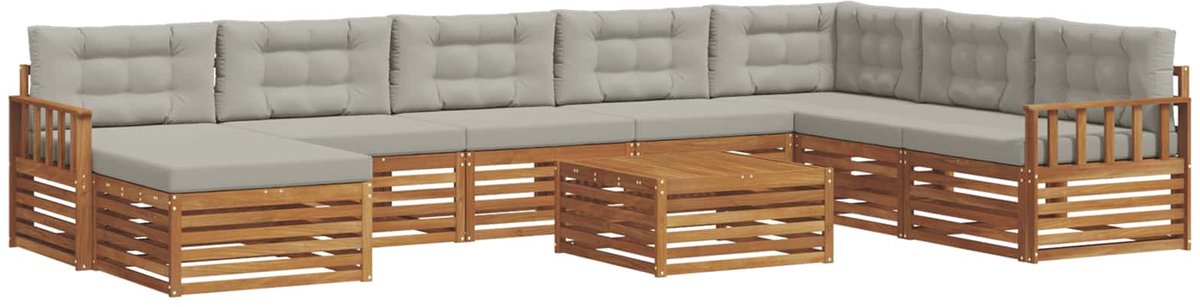 vidaXL Buiten - bank - set - 9 - st - 7-zits - Naturel - en - lichtgrijs Naturel en lichtgrijs