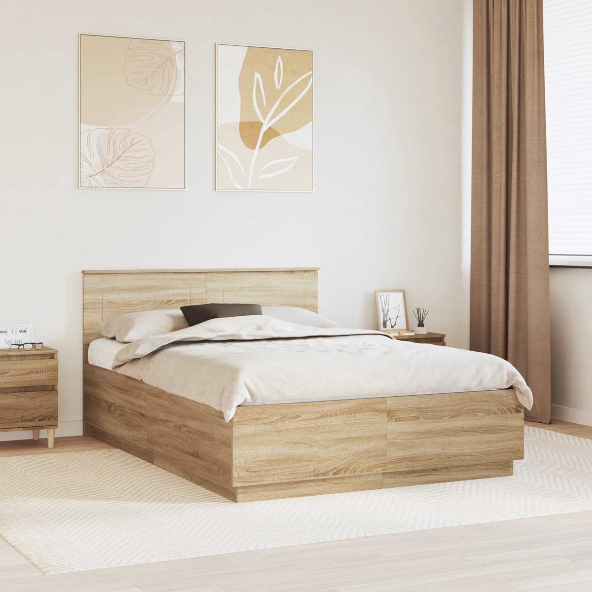 vidaXL Bedframe - met - hoofdeinde - Sonoma - Eik - 140 - x - 190 - cm - Bewerkt - hout Sonoma eiken
