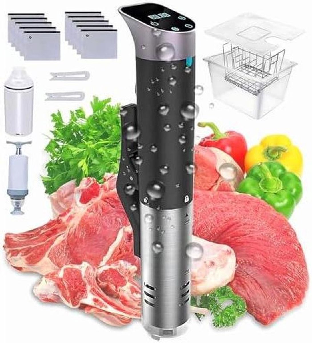 Sous Vide Circulator Precisie Kookapparaat Mals Vlees Bereiden Gelijkmatige Warmteverdeling 12L Watertank Zwart
