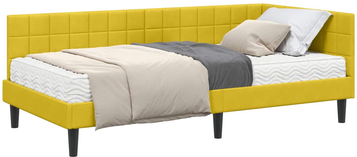 vidaXL Hoekbedframe - met - Matras - 2 - st - Geel - 90 - x - 190 - cm - Fluweel Yellow