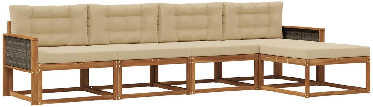 vidaXL Buiten - bank - set - 5 - st - 5-zits - Natuurlijk - en - Beige Natuurlijk en Beige