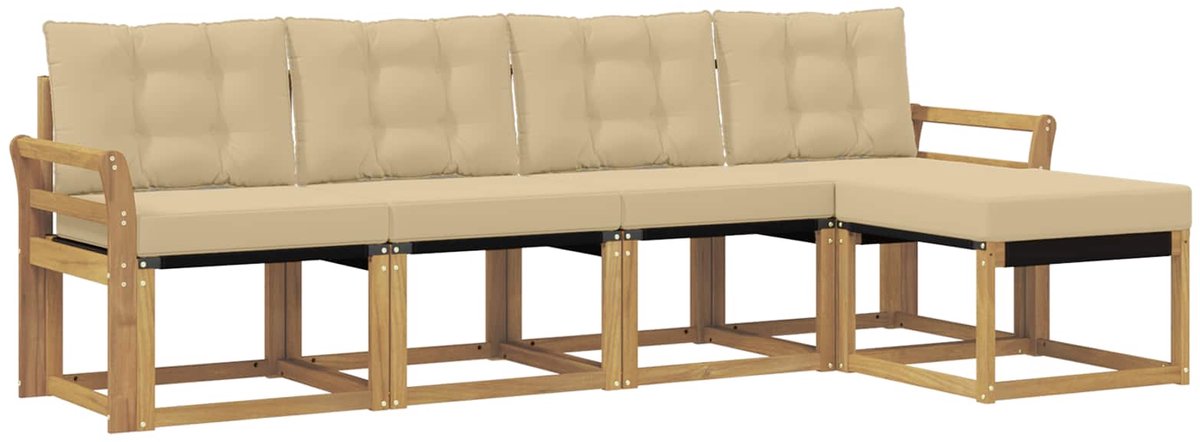 vidaXL Buiten - bank - set - 5 - st - 5-zits - Wit - en - Beige Wit en Beige