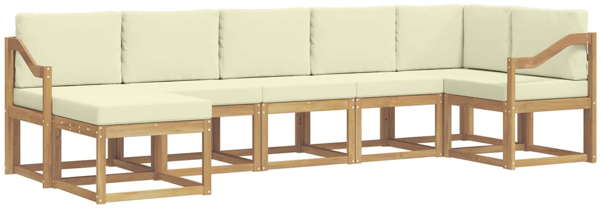 vidaXL Buiten - bank - set - 7 - st - 7-zits - Wit - en - crèmekleurig - Polyester Wit en crèmekleurig