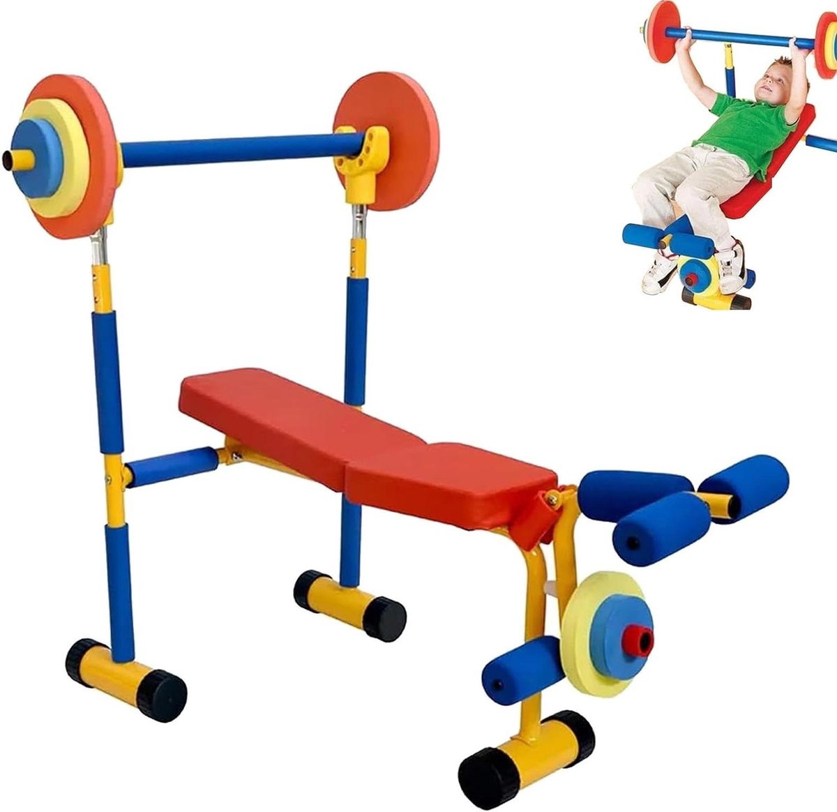Kinderen Gewichthefbank - Peuter Trainingsbank - Kind Fitness - Verstelbare Rugleuning - Max 75 kg - Zwart