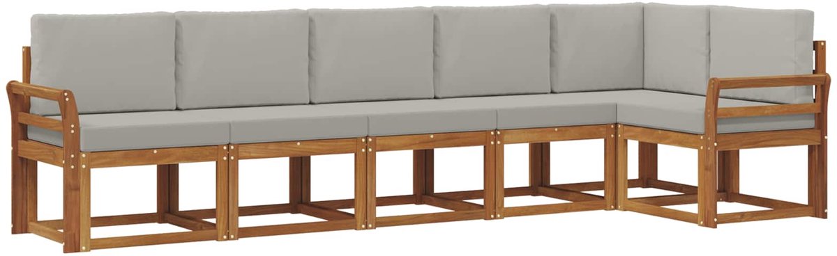 vidaXL Buiten - bank - set - 6 - st - 6-zits - Naturel - en - lichtgrijs Naturel en lichtgrijs