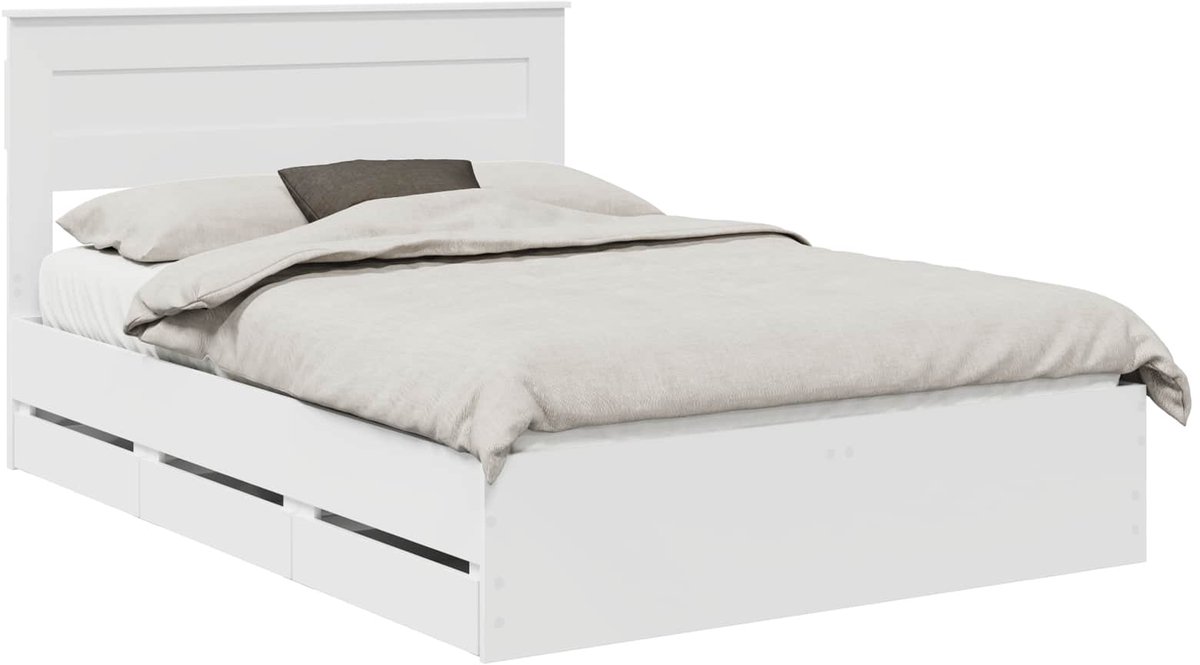 vidaXL Bedframe - met - lade - met - opslag - Wit - 160 - x - 200 - cm - Ingenieurshout