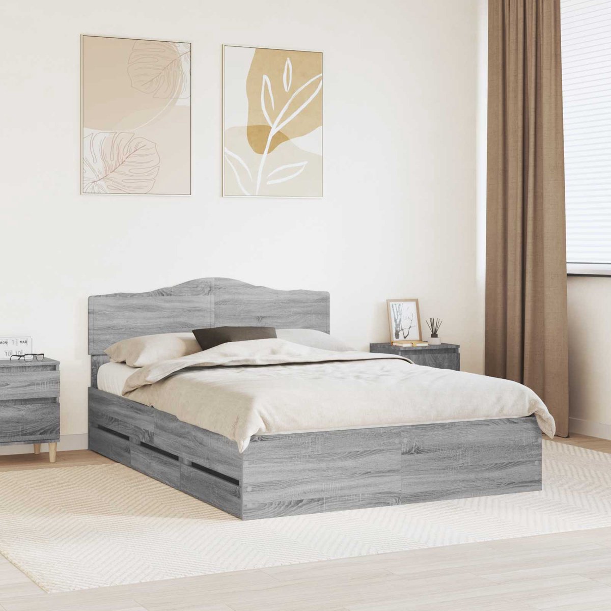 vidaXL Bedframe - met - lade - Grijs - Sonoma - 160 - x - 200 - cm - Ingenieurshout Grijs sonoma