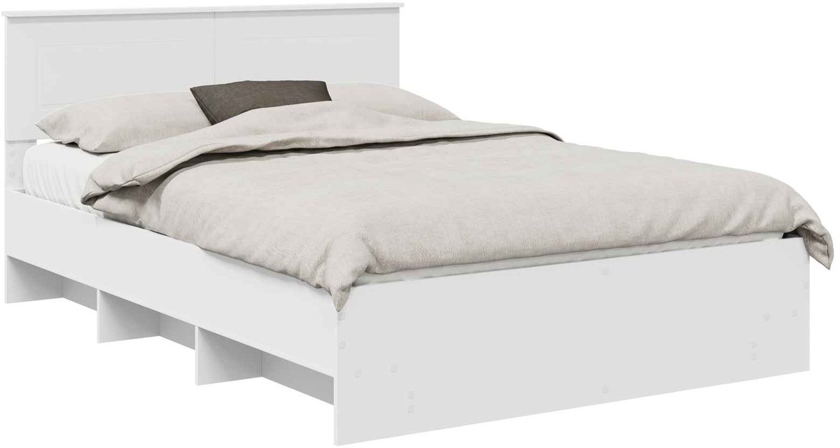 vidaXL Bedframe - met - hoofdeinde - Wit - 140 - x - 200 - cm - Bewerkt - hout