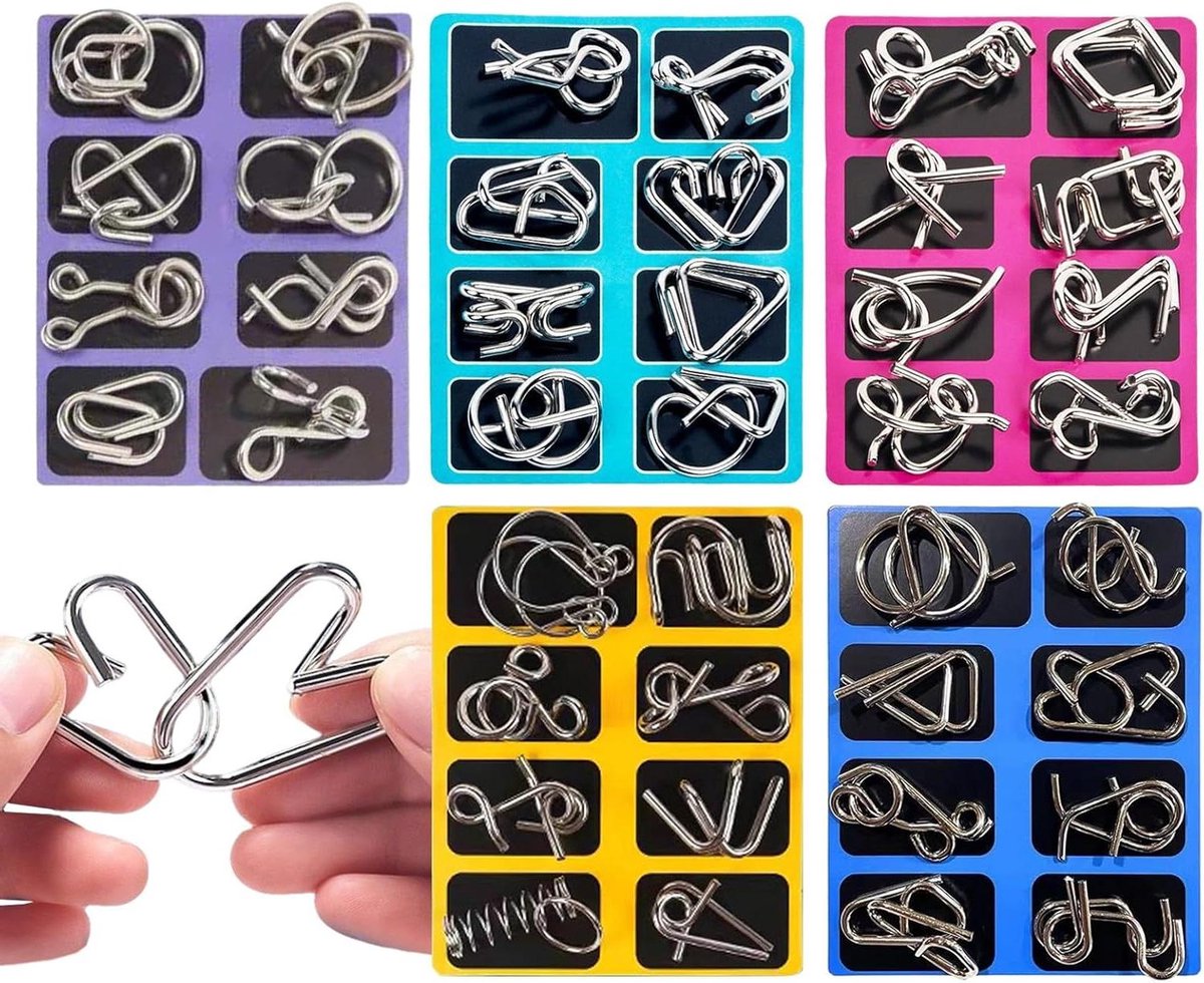 Metaaldraad Puzzel - Draadpuzzel Denkspel - Hersentraining - In elkaar grijpend ontwerp - 5 stijlen - Multicolor