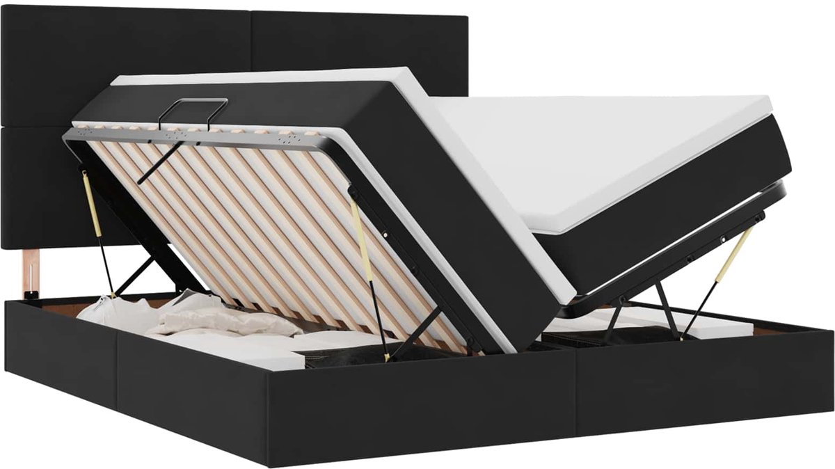 vidaXL LED - opbergbed - met - matras - Zwart - 180 - x - 200 - cm - Fluweel