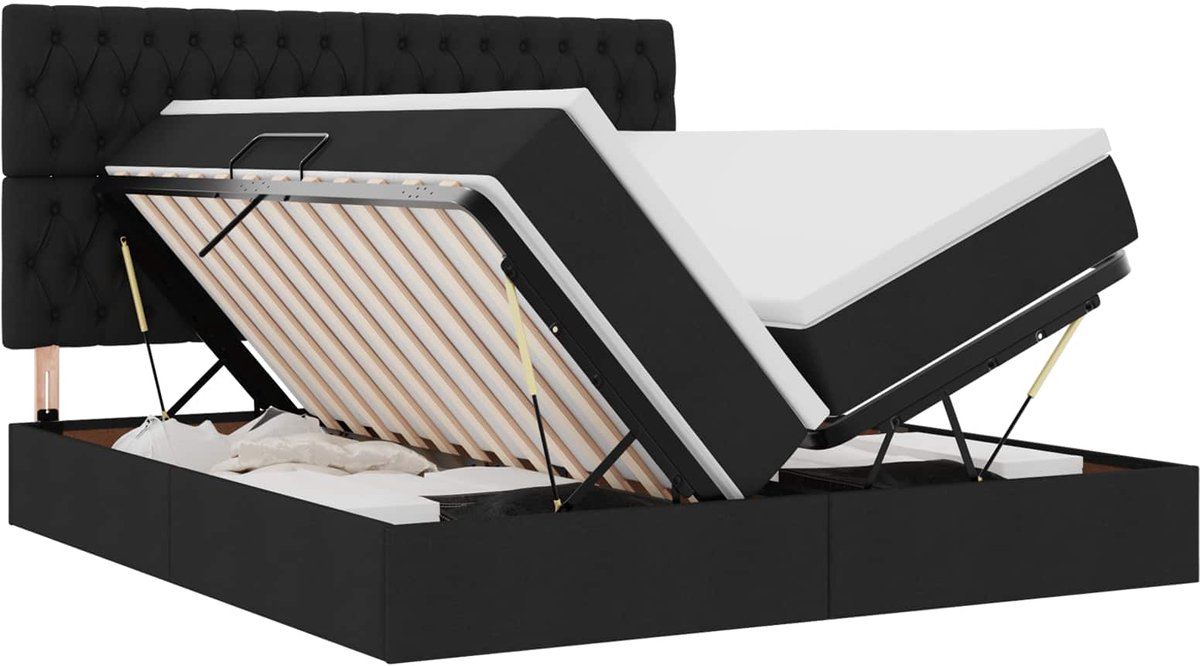 vidaXL LED - opbergbed - met - matras - Zwart - 200 - x - 200 - cm - Stof