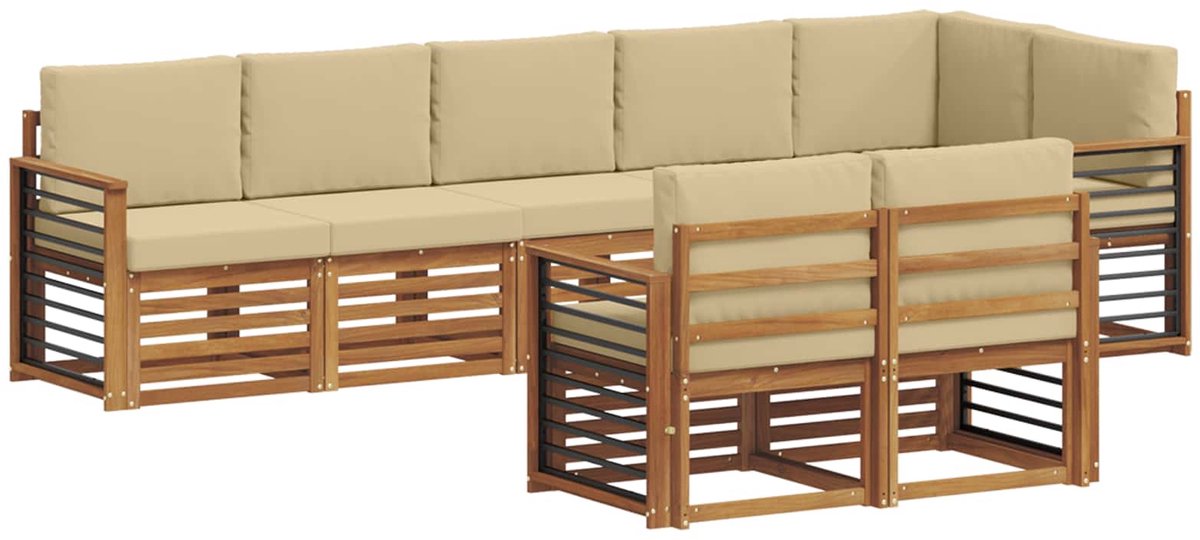 vidaXL Buiten - bank - set - 8 - st - 8-zits - Natuurlijk - en - Beige Natuurlijk en Beige