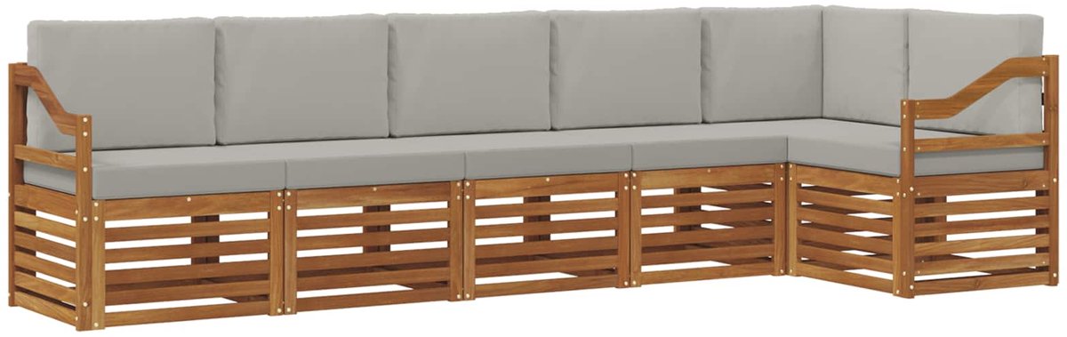 vidaXL Buiten - bank - set - 6 - st - 6-zits - Naturel - en - lichtgrijs Naturel en lichtgrijs