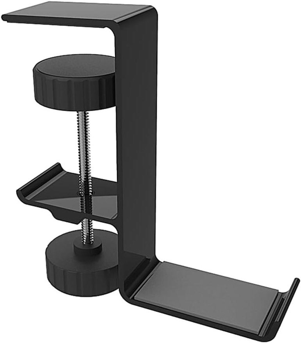 Headsethouder - Ophanghaak Beugel - Koptelefoon Opbergen - Verstelbare Klemmen - 1-45 cm - Zwart