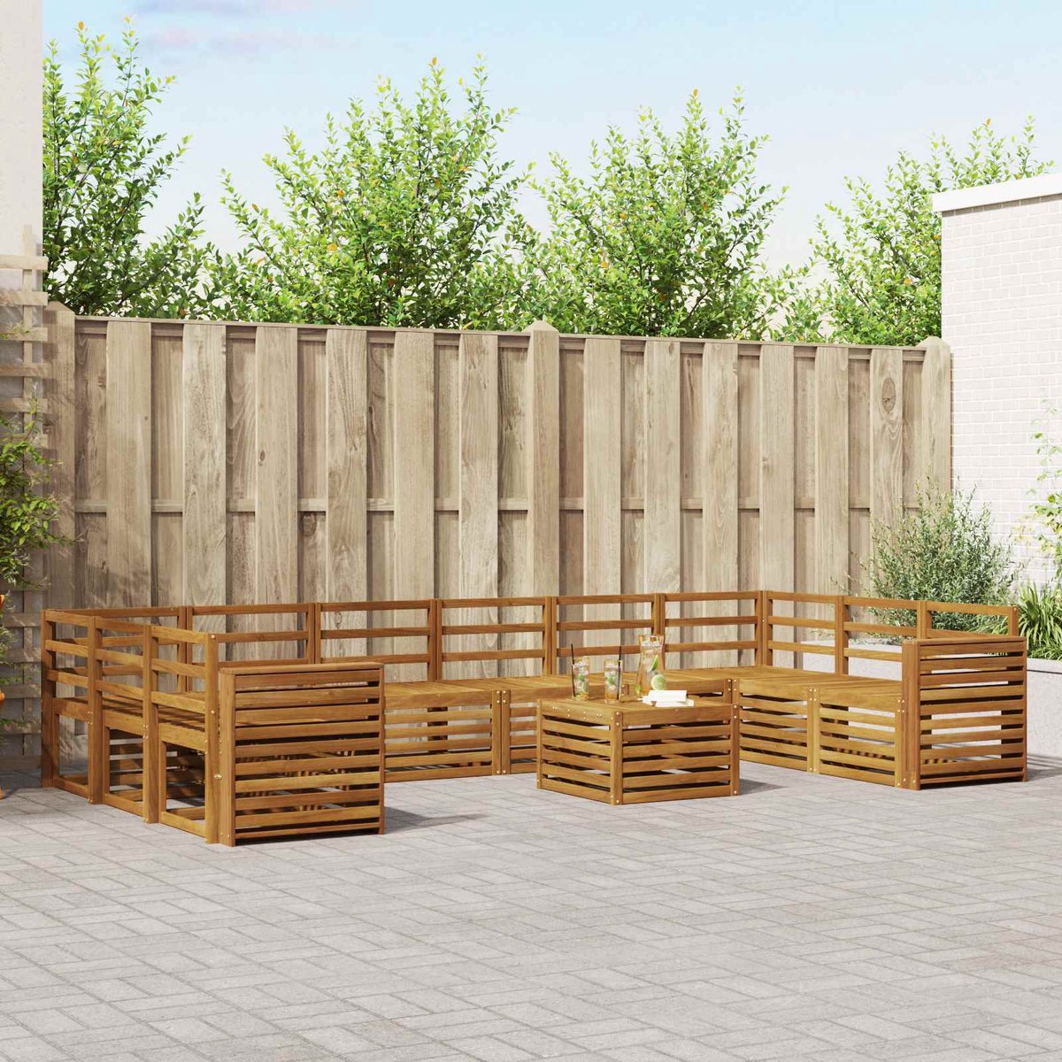 vidaXL Buiten - bank - set - 11 - st - 10-zits - Naturel - Massief - Acacia - Hout