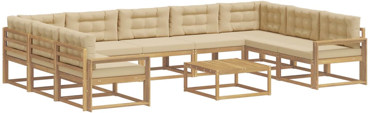 vidaXL Buiten - bank - set - 10 - st - 9-zits - Wit - en - Beige Wit en Beige