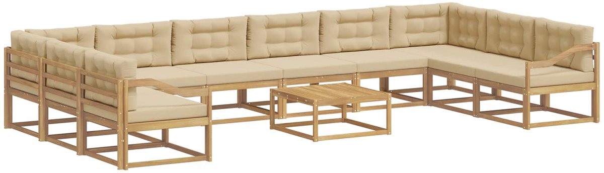 vidaXL Buiten - bank - set - 11 - st - 10-zits - Wit - en - Beige Wit en Beige