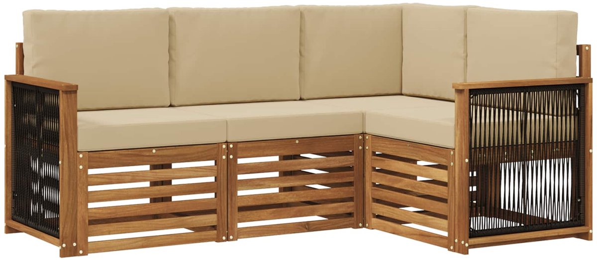 vidaXL Buiten - bank - set - 4 - st - 4-zits - Natuurlijk - en - Beige Natuurlijk en Beige