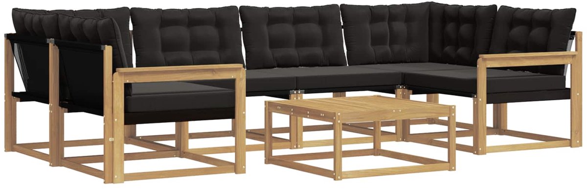 vidaXL Buiten - bank - set - 7 - st - 6-zits - Wit - en - zwart Wit en zwart