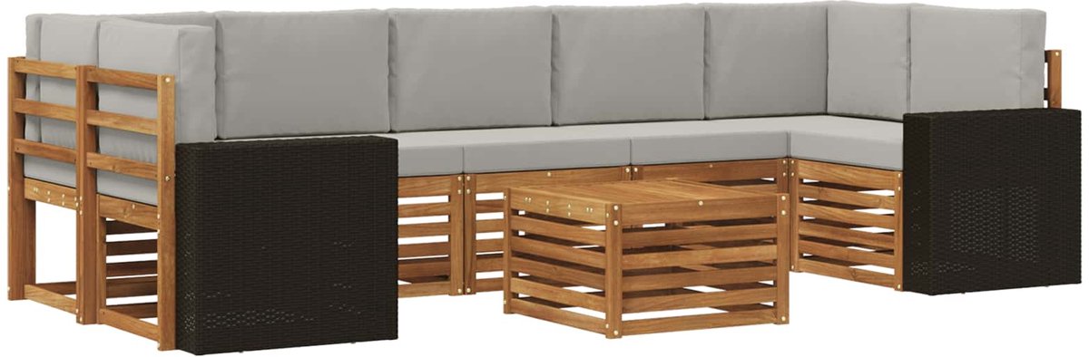 vidaXL Buiten - bank - set - 8 - st - Naturel - en - lichtgrijs - Massief - Acacia - Hout Naturel en lichtgrijs