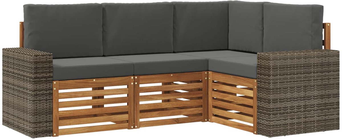 vidaXL Buiten - bank - set - 4 - st - Polyester Natuurlijk en Antraciet
