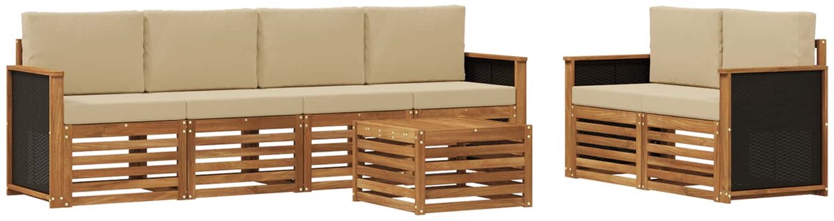 vidaXL Buiten - bank - set - 7 - st - 6-zits - Natuurlijk - en - Beige Natuurlijk en Beige