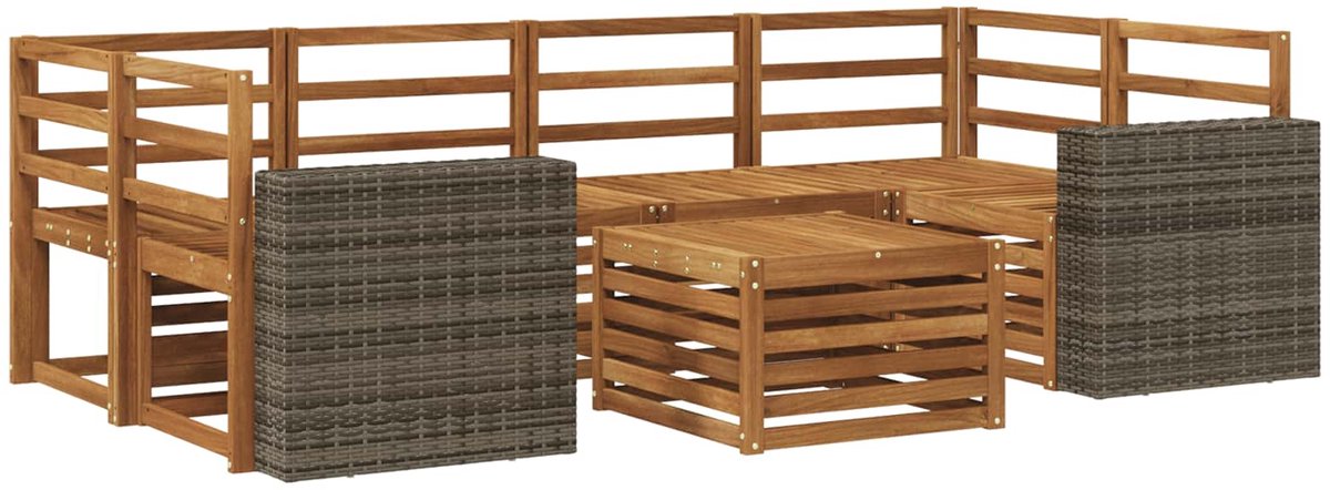 vidaXL Buiten - bank - set - 7 - st - 6-zits - Naturel - Massief - Acacia - Hout