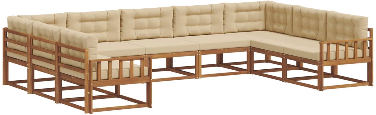 vidaXL Buiten - bank - set - 9 - st - 9-zits - Natuurlijk - en - Beige Natuurlijk en Beige