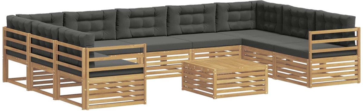 vidaXL Buiten - bank - set - 10 - st - 9-zits - Wit - en - antracietkleurig - Polyester Wit en antracietkleurig